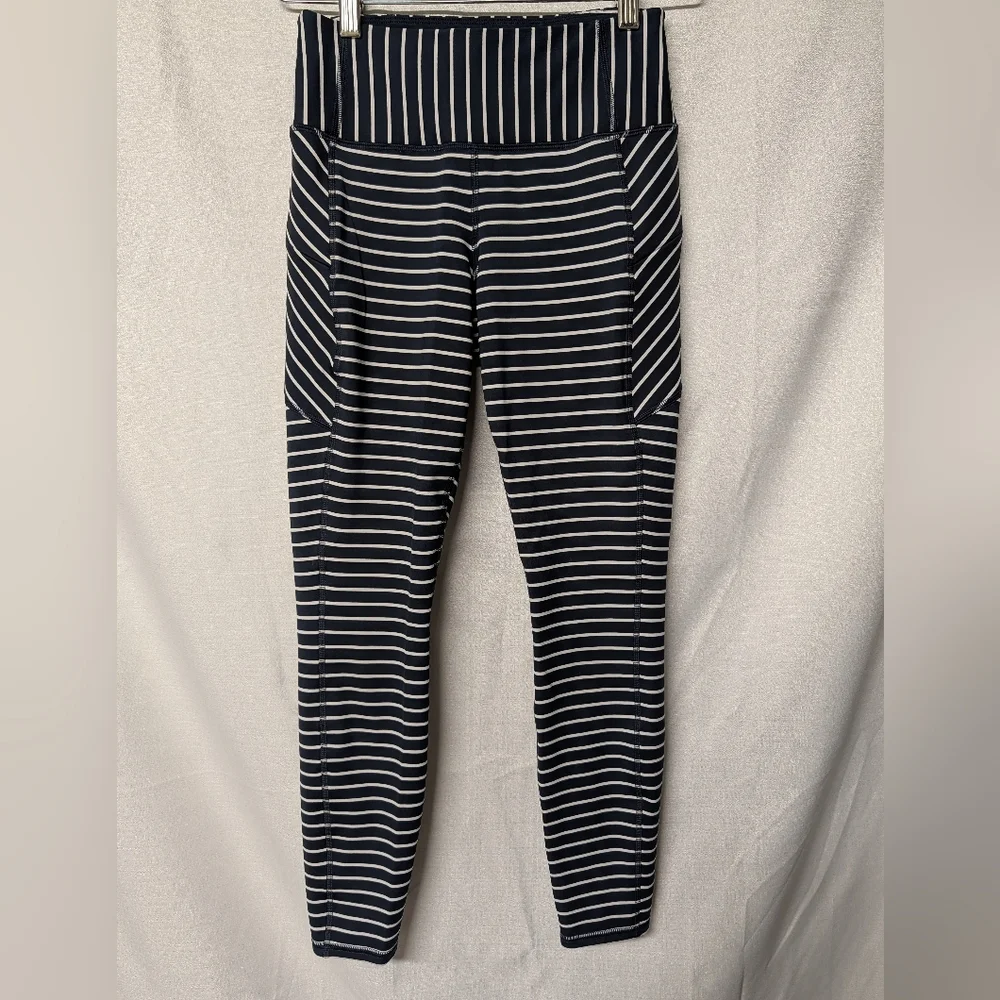 Athleta Navy Blue Striped Yoga Gym Tight Womens Leggings Size XSmall